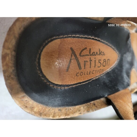 Clarks Artisan Collection Women's Black Wedge Cork Sandals 8m EUC - Picture 4 of 6